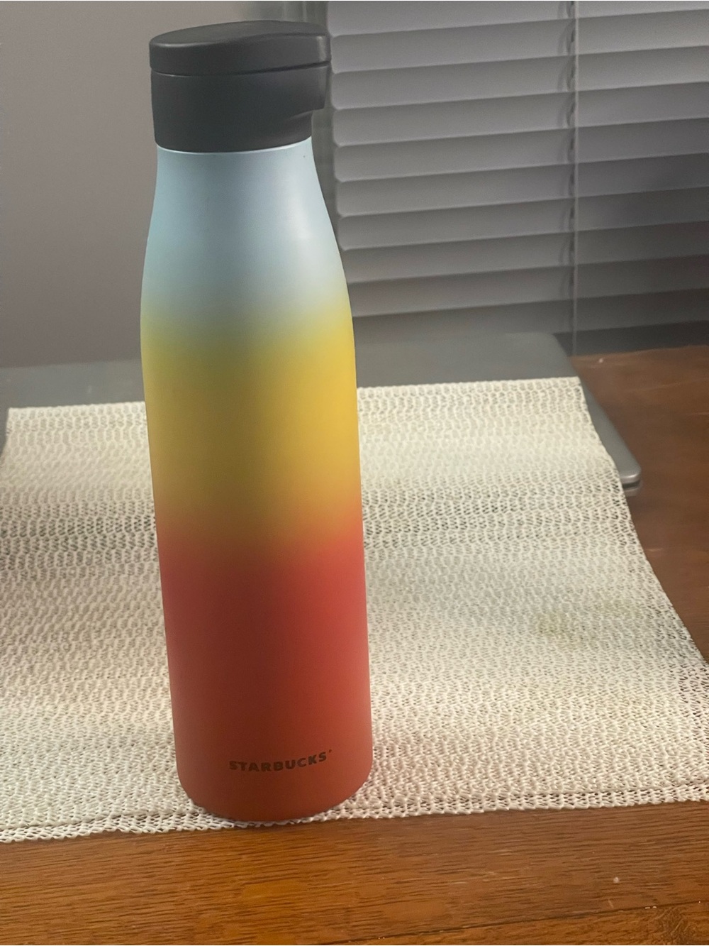 Starbucks Gradient Bottle in Blue, Yellow, Red with Black Lid